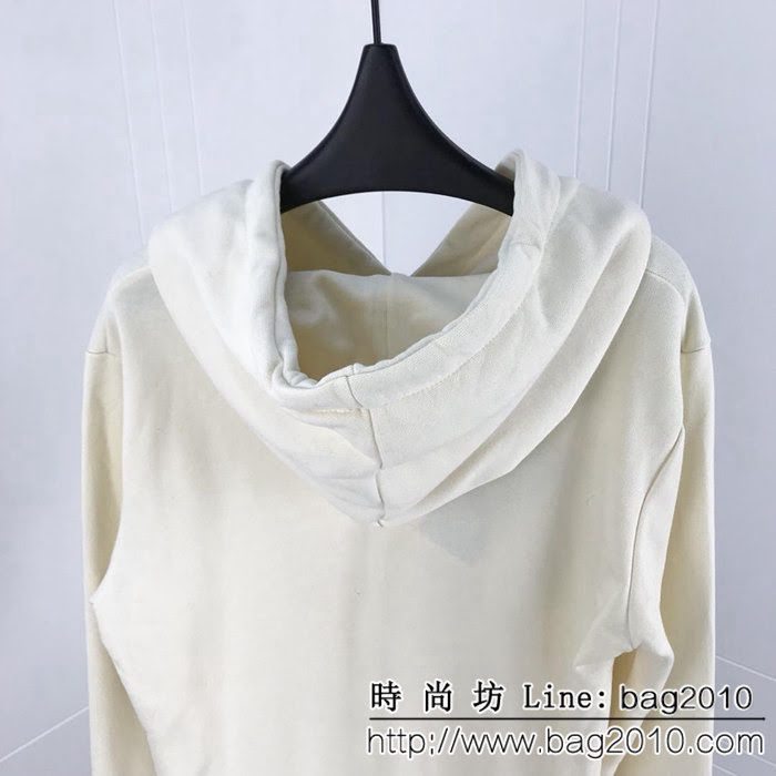 Gucci古奇 18ss 當下最火的雙圓環 螺紋棉連帽衛衣 新增紅色圓環 連帽抽繩做舊 米色 男女同款 ydi2358
